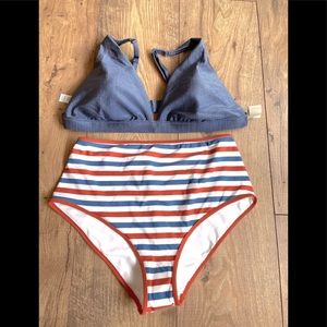 NWT AERIE SHINY RIBBED PLUNGE BIKINI SET